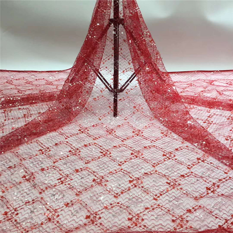 

Wholesale high-quality gauze lace red African lace fabrics and sequins African French wedding fabrics 5 yards