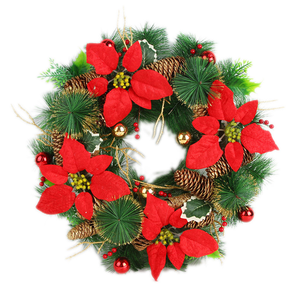 

40cm Red Flowers Pinecones Christmas Wreaths Retro Gold Pink Fruit Doors Multi-purpose