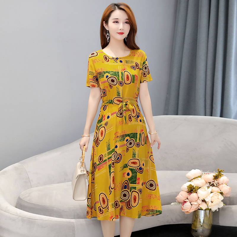 

Wholesale explosion models women's new cotton silk waist slimming floral dress big swing skirt dress, 14#