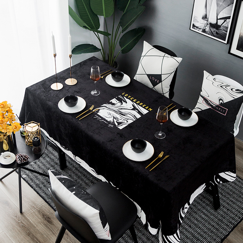 

Black Entry Velvet Table Cloth Waterproof Creative Nordic Dining Table Tablecloth Simple Modern Print Tables Cover Cloth