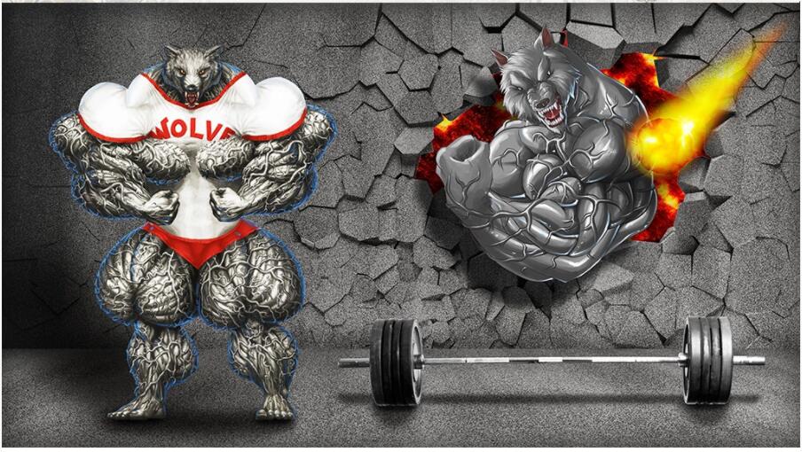 

3d wallpaper custom photo Fitness cool wolf brick tooling background Home decor 3d wall murals wallpaper for walls 3 d living room, Non-woven wallpaper