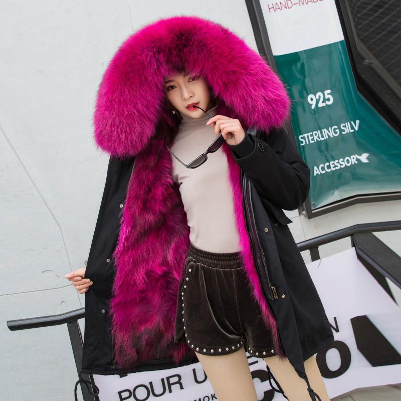 

Raccoon Dog Coat 2020 Women Winter Thickening Parkas With Real Fur Collar Female Warm Outwear WSHM2222 MF420, Mid long caramel