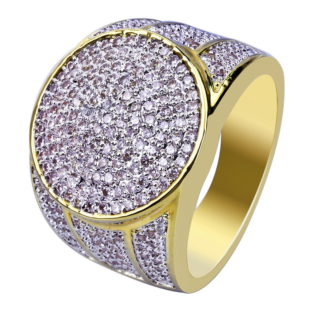 

18k Gold Electroplate Zircon-inlaid Hip-hop Ring Hiphop Trendsetter Gold Ring