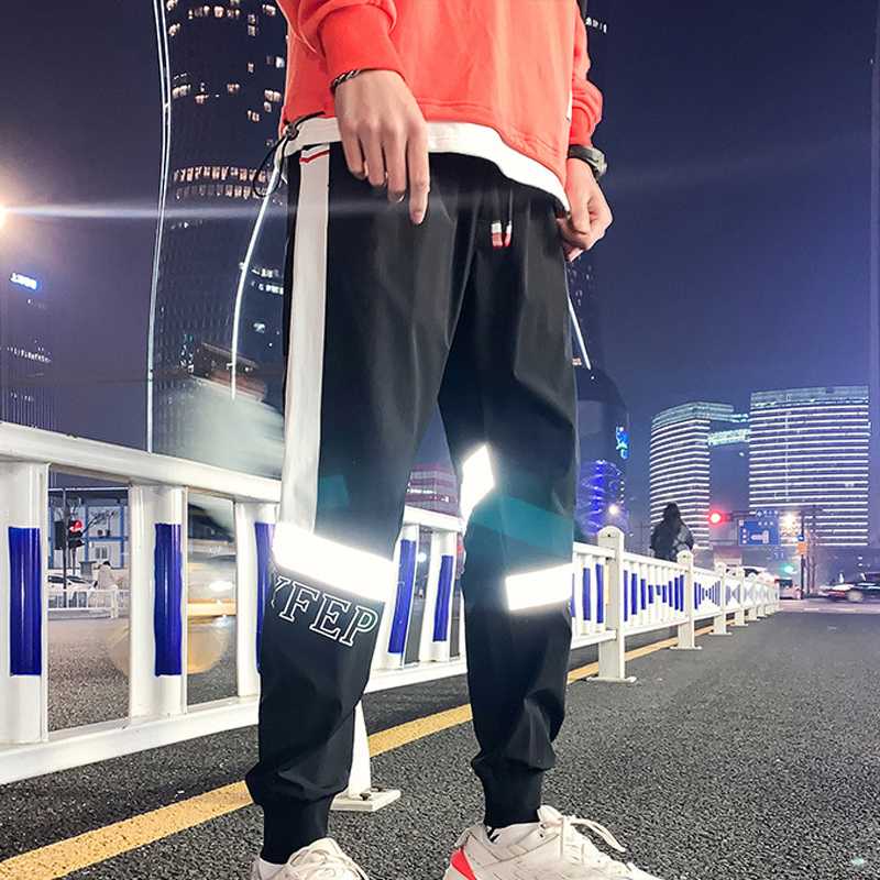 

SFABL New Trousers Side Stripe Track Jogger Pants Men 2020 Reflective Label Harem Pants Hip Hop Streetwear Male Track Sweatpants, Black