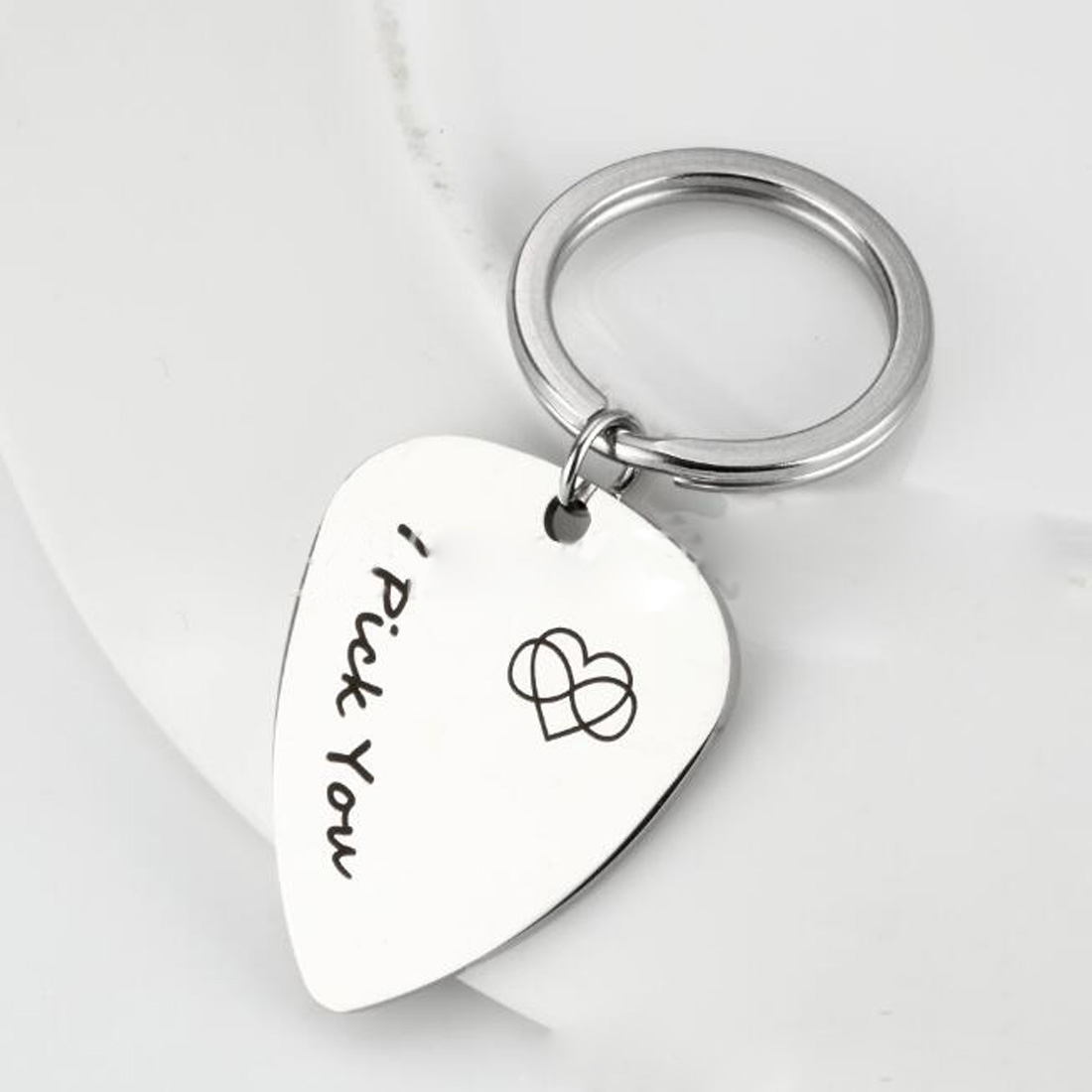 

Personalized Design I Pick you Guitar pick Stainless Steel Key chain Pendant Silver Key Ring gift
