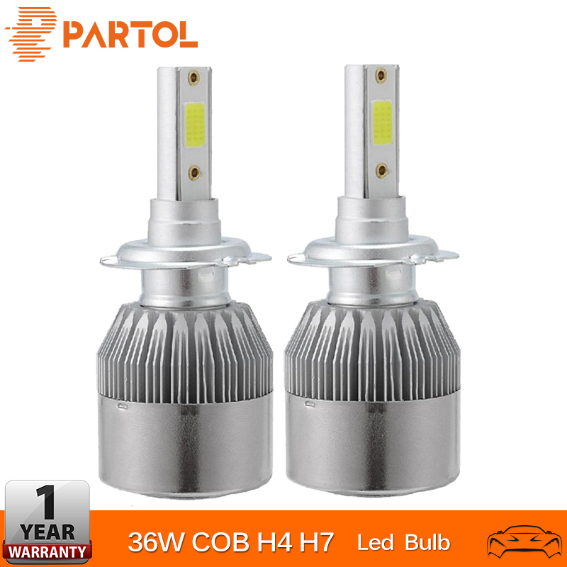 

Partol H4 Car LED Headlights Bulbs H7 Auto led Fog Lights COB Chips 6500K 12V 24V For chery