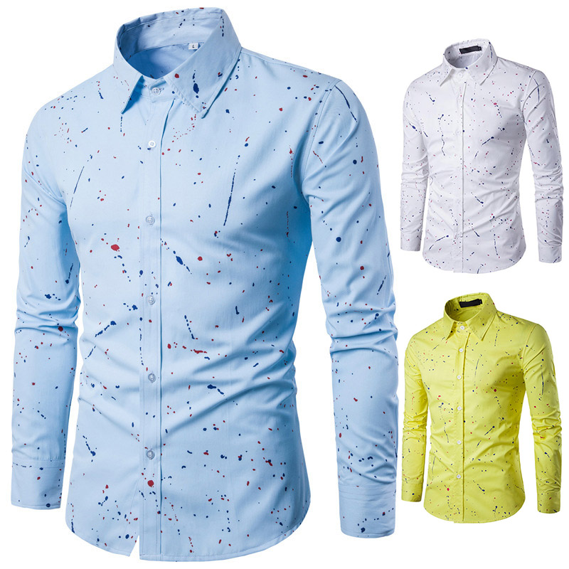 

Men Print Shirts Long Sleeves Slim Fit Breathable Tops for Spring -3XL IK88, Blue