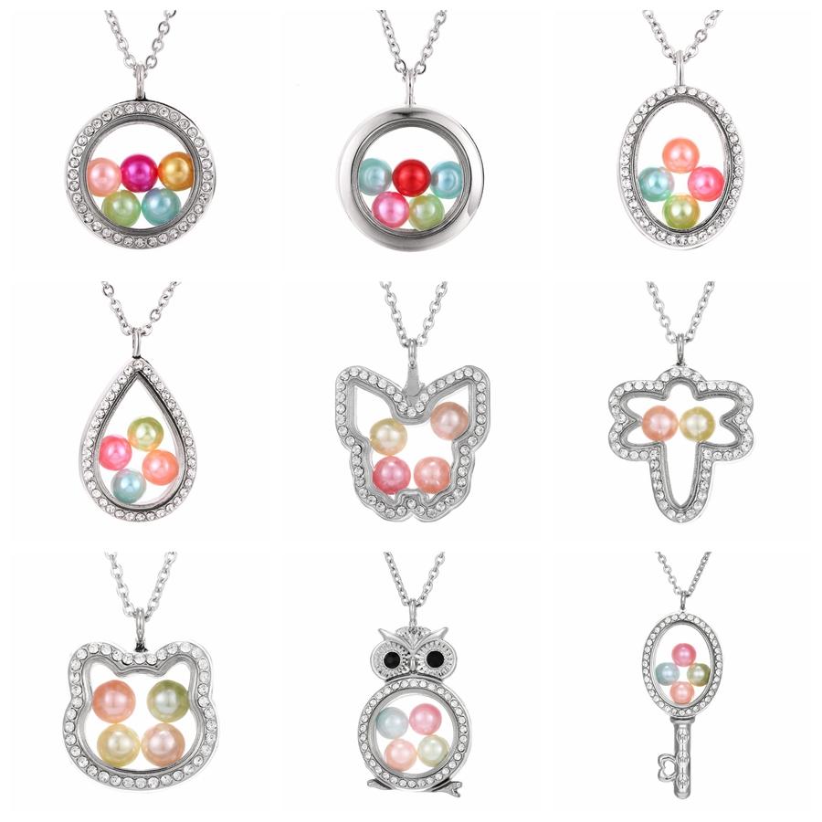 

Elephant Owl Woman Necklace Living Memory Beads Glass Floating Locket Pendant Necklace Pearl Cage Locket Charms Gift LJJ_TA1187