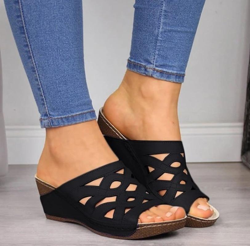 

Women Shoes Sandals Summer Flat Shoes PU Leather Gladiator Women Designers Zapatos De Mujer, Black