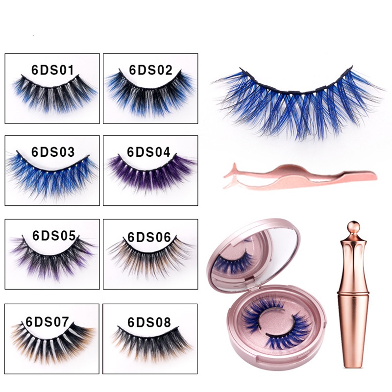 

New 6D color magnetic false eyelashes set contain magnetic liquid eyeliner eyelash curler reusable extension lasting makeup kit