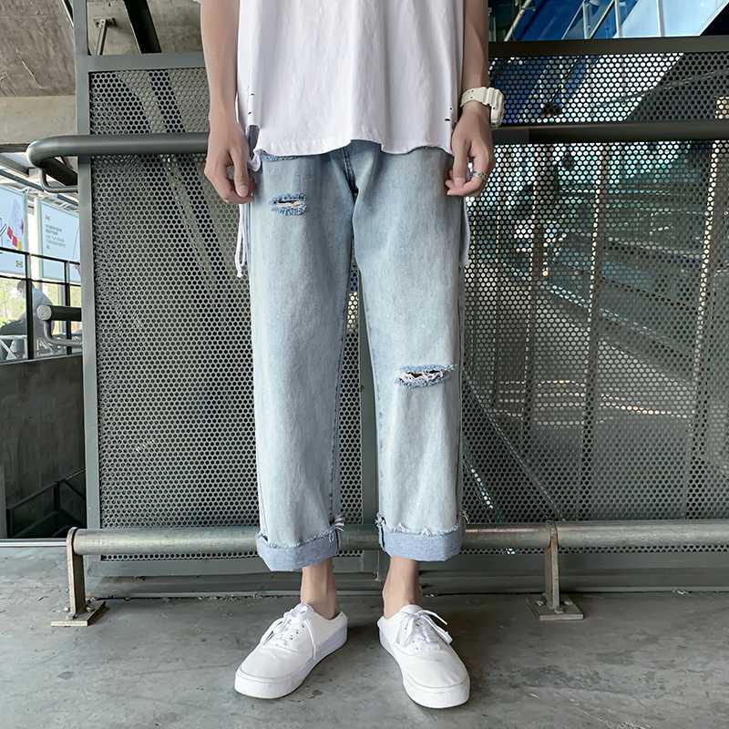 

Fashion Jeans Men Pants Men Skinny Embroidery Streetwear Ripped Man Slim Fit Zipper Hip Hop Harajuku Male Jeans Homme Denim, Sky blue