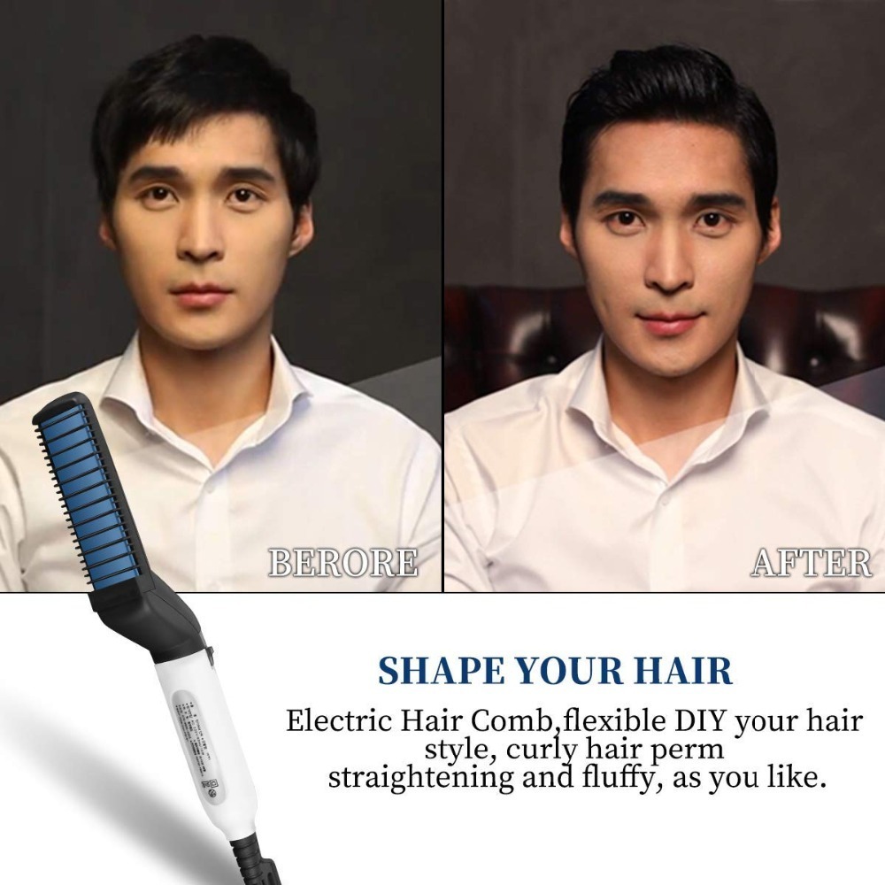 Men Beard Straightener Hair Comb Quick Hair Styler Permed Clip