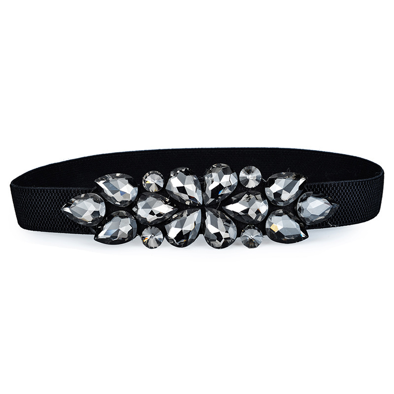 

New Elegant Rhinestone Belts Decoration Black Cummerbund Slim Elastic Waist Womens Belts Narrow Corset for Women, White