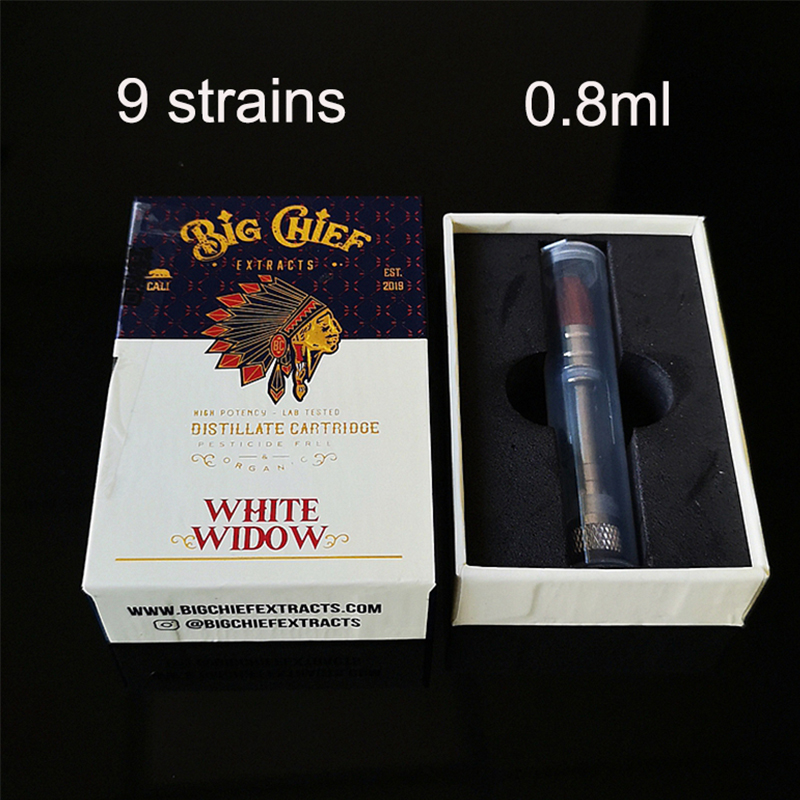 

Big Chief Vape Cartridges Packaging 0.8ml Atomizers Copper Cartridge Glass Tank Thick Oil E Cigarette 510 Thread Vaporizer Pens