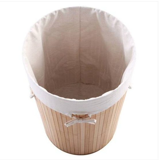 

Barrel Type Bamboo Folding Basket Body with Cover Wood Color