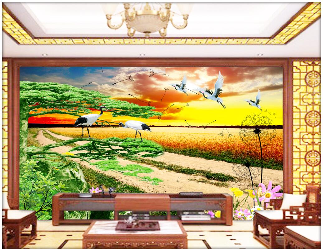 

WDBH custom photo 3d wallpaper Beautiful sunset field rice field scenery tv background home decor living room wallpaper for walls 3 d, Non-woven