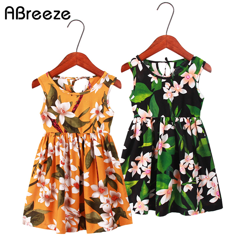

New Girls Sleeveless Dress big Girl Clothes Summer Kids Cotton Princess Dress Children Print Floral vest Dresses Kid Outfit, Blue leaf