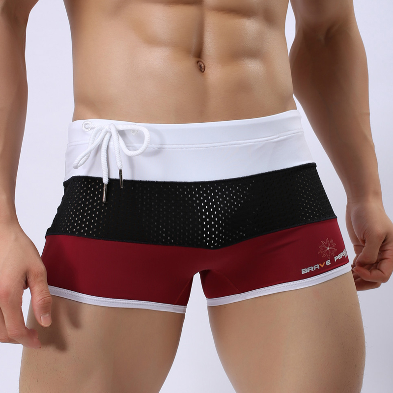 

Hot Sexy Men' Swimwear with Tie Waist Mesh Breathable Gay Swim Trunks Shorts Boxers for Men Board Surf Quick drying Beachwear