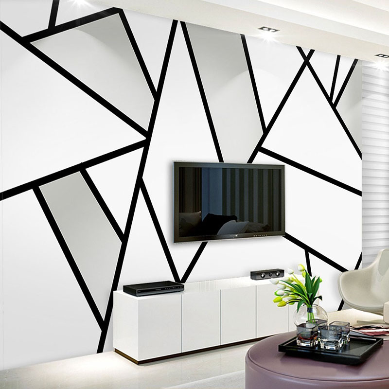 

Modern Simple 3D Stereo Black And White Geometry Line Mural Wallpaper Living Room TV Sofa Study Office Wall Papers For Walls 3 D, As pic