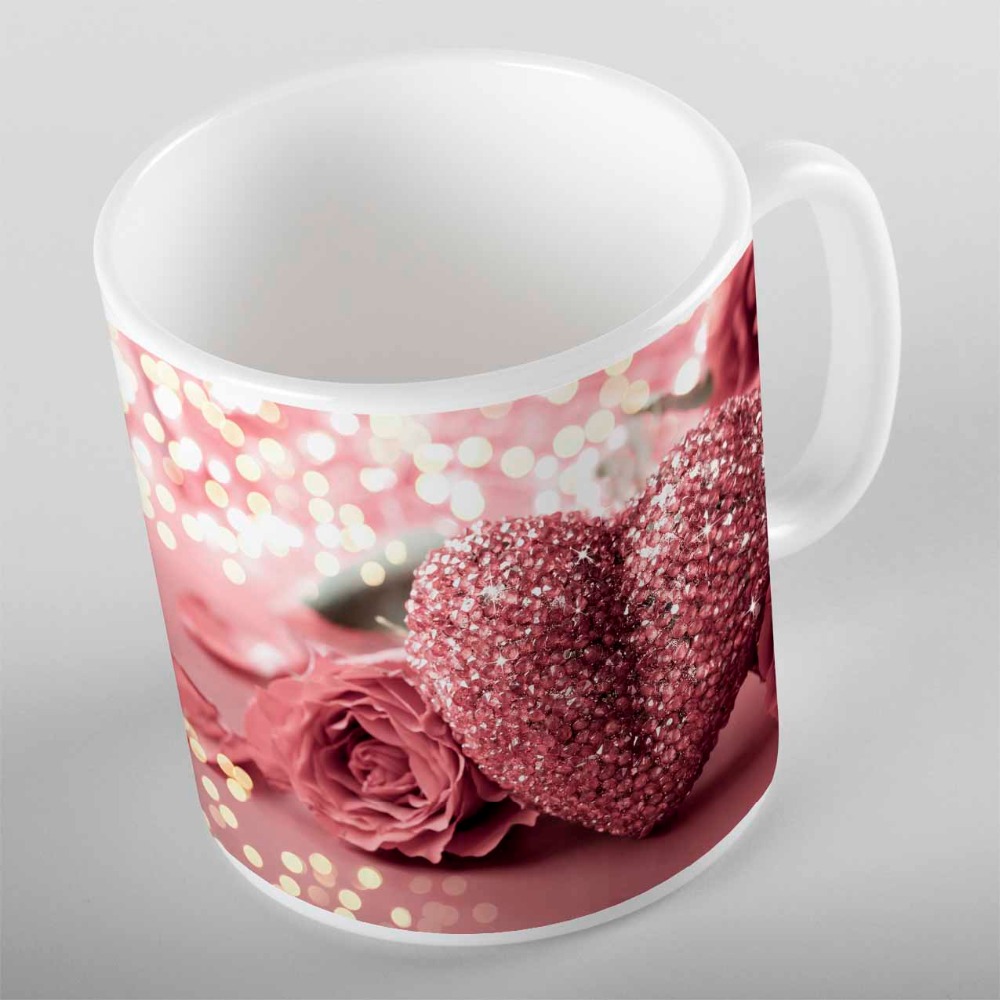 

Mugs Else Pink Diamond Hearts Roses Flowers Floral 3d Print Gift Ceramic Drinking Water Bear Coffee Cup Mug Kitchen, As pic