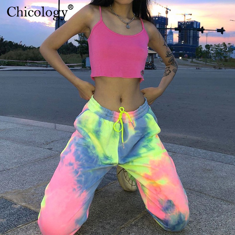 

Chicology neon tie dye joggers high waist long baggy pants women sweatpants loose trousers 2019 autumn winter streetwear clothes, Multi