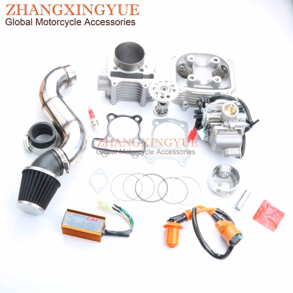 200cc NON EGR Culasse Kit 63mm Big Bore Kit cylindre cames A14 PD24J Carburateur pour GY6 150cc 157QMJ Scooter 4T