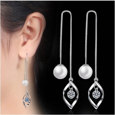

Dangle & Chandelier New 925 sterling silver Earrings Double Artificial Pearl Earrings for women Long Chain Earing Korea Jewelry four style silver color