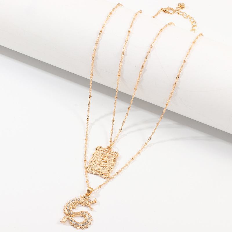 

2 Pcs New Fashion Dragon Pendant Necklace Gold Color Carving Dragon Rose Choker Necklaces for Women Mascot Ornaments Jewelry