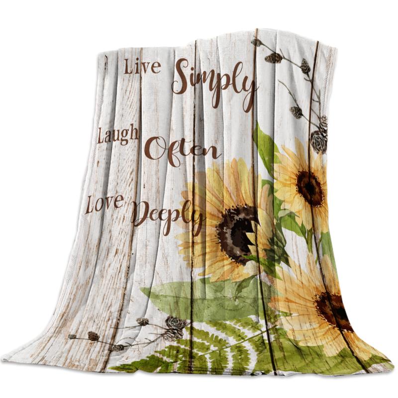 

Fleece Throw Bed Blanket Lightweight Super Soft Cozy Retro Sunflower Wood Blanket Gift for Adults Kids
