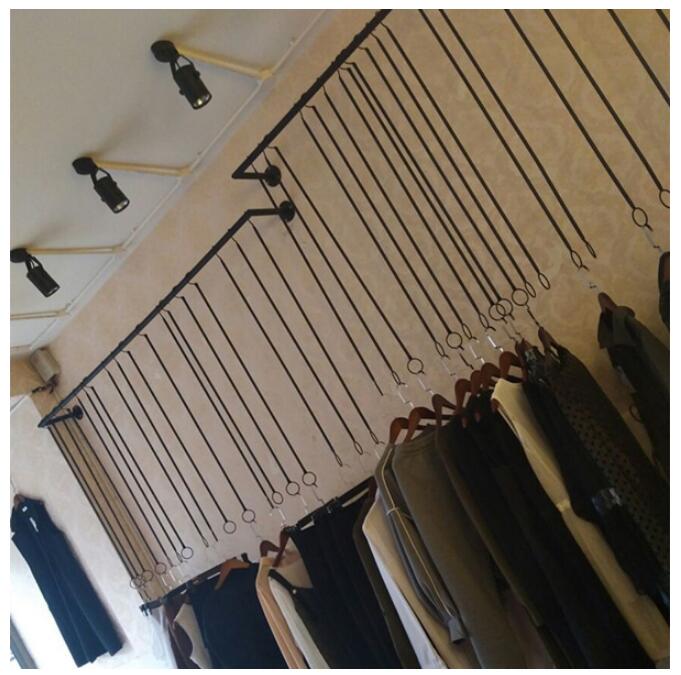 Wall hangers Clothing store display shelf Commercial Furniture iron art women's cloth show rack rings ceiling hanging-image-499332482