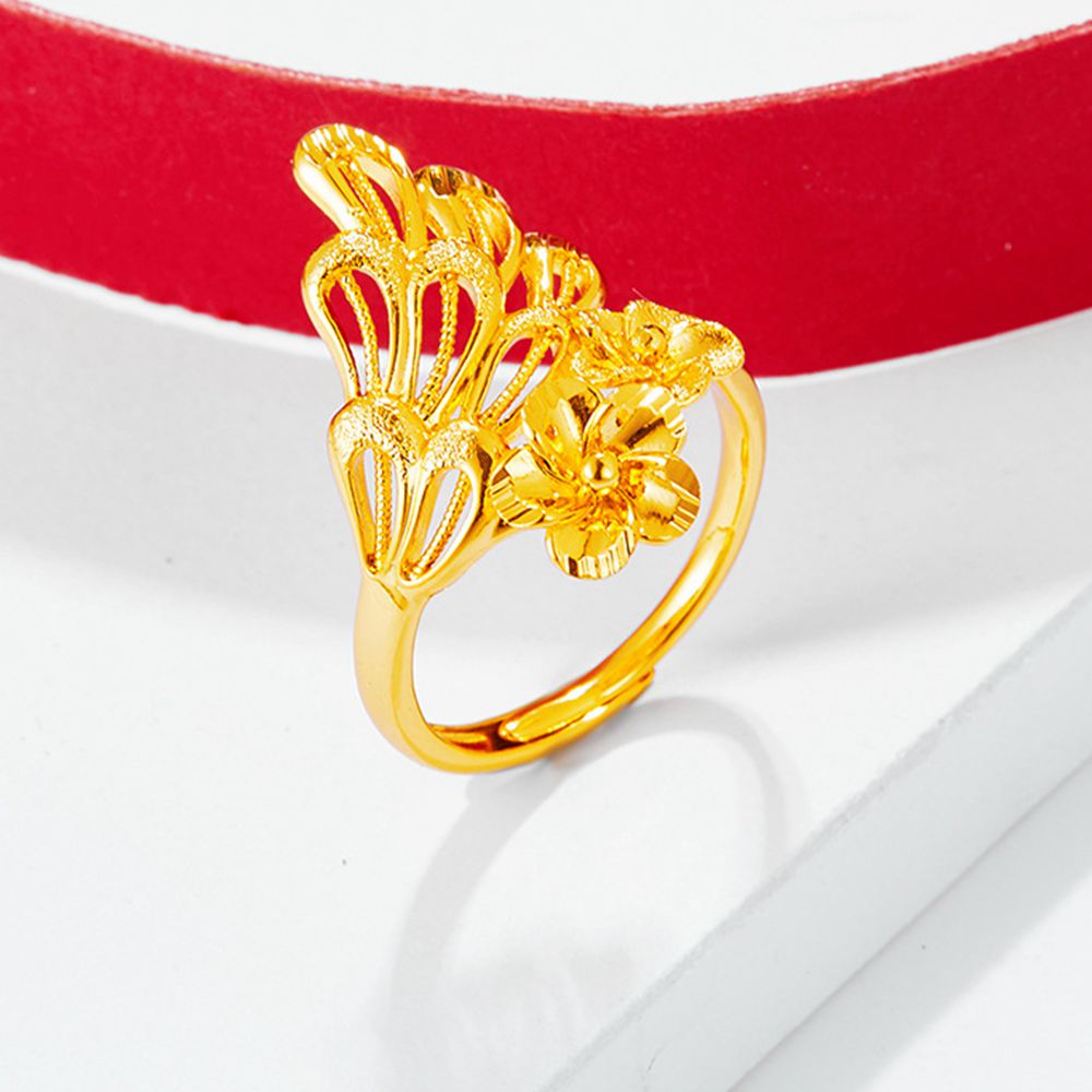 Flower Design Unique Womens Ring Wedding Band 18K Yellow Gold Filled Fashion Ring Size Adjust-image-710310483