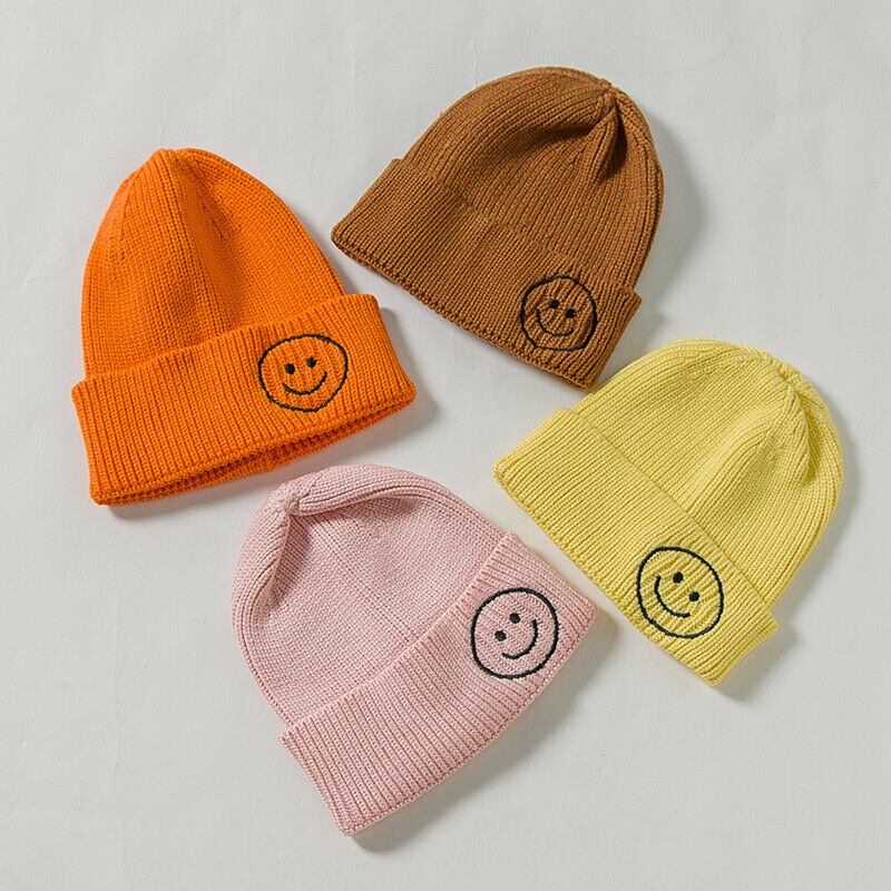 2019 Fashion Trend Baby Kids Children's Knit Hat Autumn Winter New Arrival Smile Embroidered Smiley Caps Casual Warm Beanies