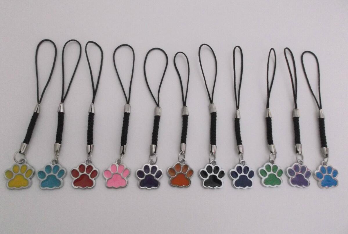 

100pcs Tibetan Silver Enamel Dog Paw Print Pendants Cord Dangle Keychain for Keys Car Bag Key Ring Handbag Couple Key Chains Gifts Crafts