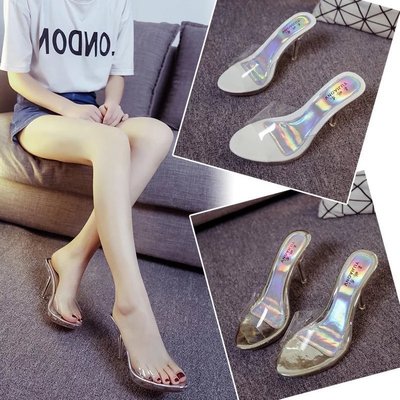 

High-heeled slippers women 2020 summer new fine-heeled sexy fashion Europe and America breathable, Gold