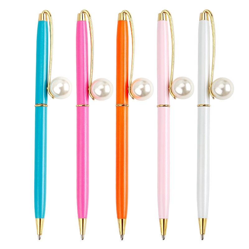

New Pearl Ball Metal Pens Ballpen Fashion Girl Big pearl Ballpoint Pens Pens For School Stationery Office Supplies, As picturter