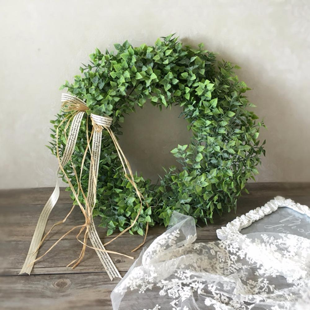 

Artificial Leaf Wreath With Bow Door Hanging Wall Window Decoration Wreath Holiday Festival Wedding Decor