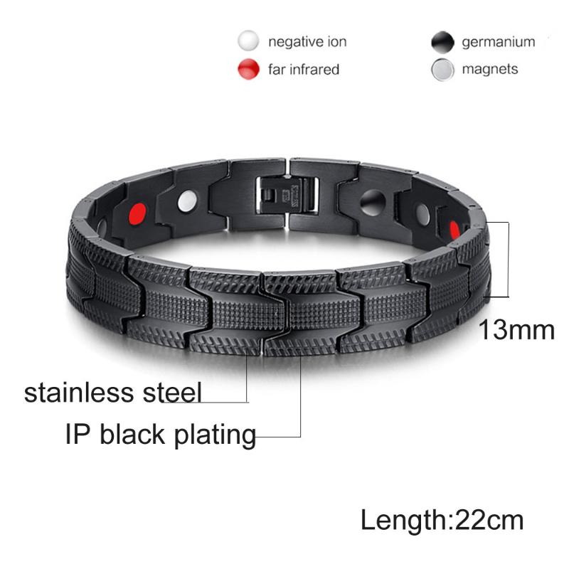 

Black Men Bracelet Hand Chain Health Energy Germanium Magnetic Bracelet Male Stainless Steel Bracelets for Men Jewelry