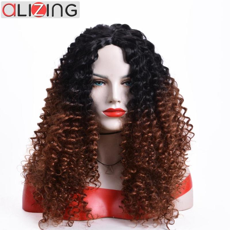 

Alizing Wigs Kinky Curly Synthetic Fashion Cosplay Long Black Root Ombre Brown Heat Resistan African Hairstyle for Black Women