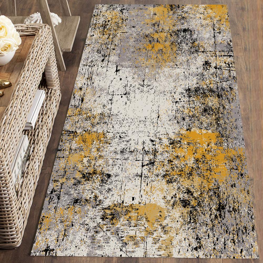

Else Brown Gray Yellow Paint Splashes Colored 3d Print Non Slip Microfiber Washable Runner Mats Floor Mat Rugs Hallway Carpets, As pic