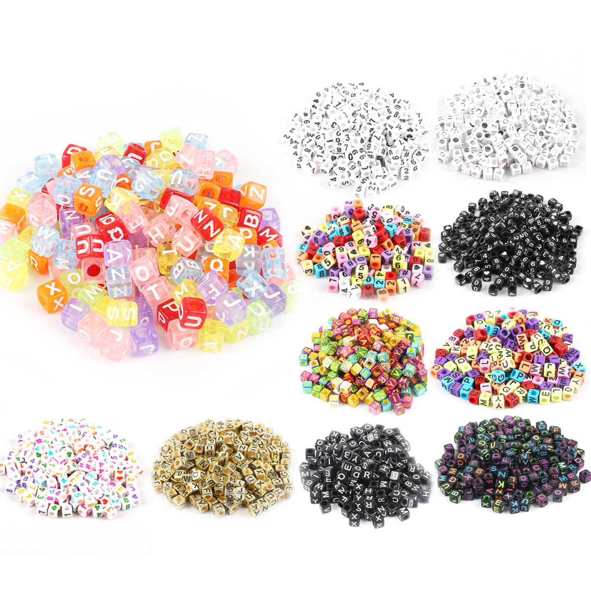 100PCS 6 mm Argent//Multi Cube Acrylique Alphabet Perles pour Fabrication de Bijoux
