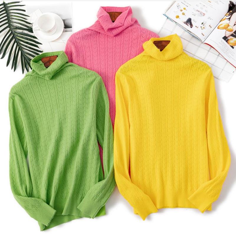 

New High Quality Women Girl Winter full Sleeve Pullover Knitted Turtleneck sweaters twisted Knitwear elegant Outwear Tops, Black