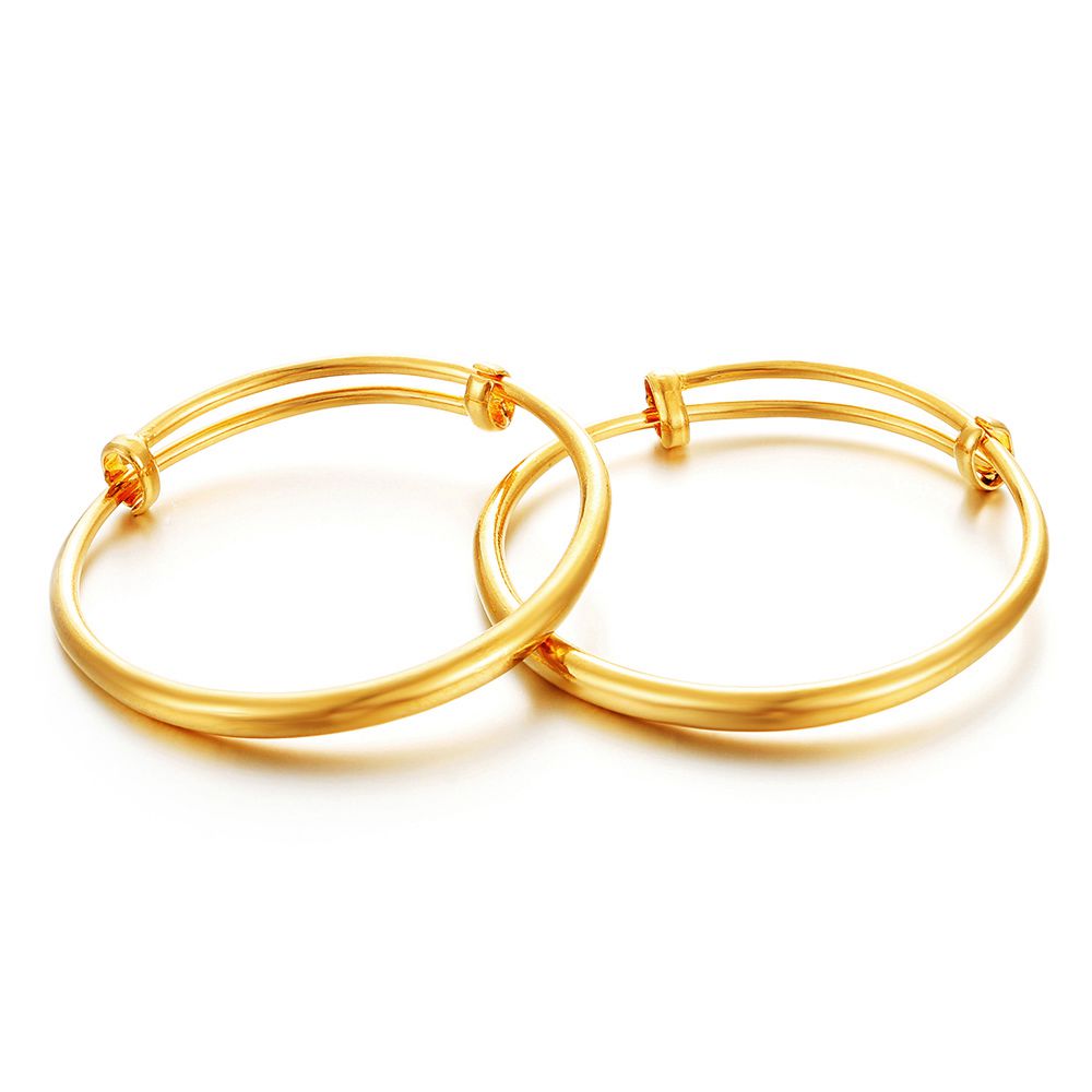 2 pieces/lots Classic Smooth Lucky Baby 18k Yellow Gold Filled Kids Adjustable Bangle Bracelet Best Children Gift Dia 5cm-image-513025676