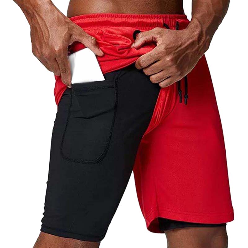 

Men's Gym Fitness Training Quick-Drying Shorts Double-Layer Running Shorts Outdoor Sports Basketball Red, Black