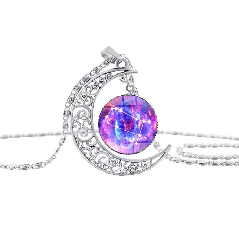 

5 Star Sky Universe Planet 12 Constellation Gemini sign Crescent Moon Geometric Pendant Necklace Half Moon Zodiac jewelry