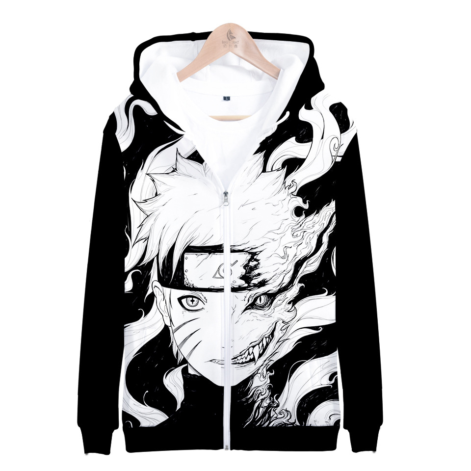 

Anime Naruto 3D Print Zip Up Women/Men Hoodies Sweatshirts Japanese Streetwear Hip Hop Hooded Zipper Jacket Cosplay Costume, Black