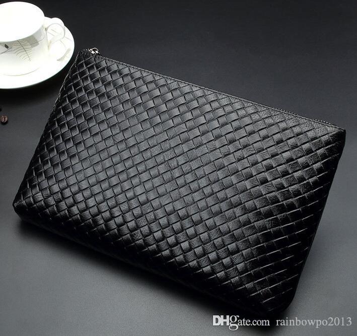 

direct selling brand bag fashion crocodile leather hand bag trend big capacity woven leather wallet personalized business stripe leather wal, Red;black