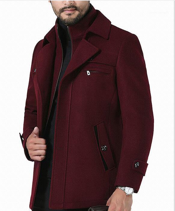 

Lapel Neck Button Zipper Business Style Fashion Hoome Clothing Casual Corta Vento Mens Winter Solid Color Long Coats, Yellow