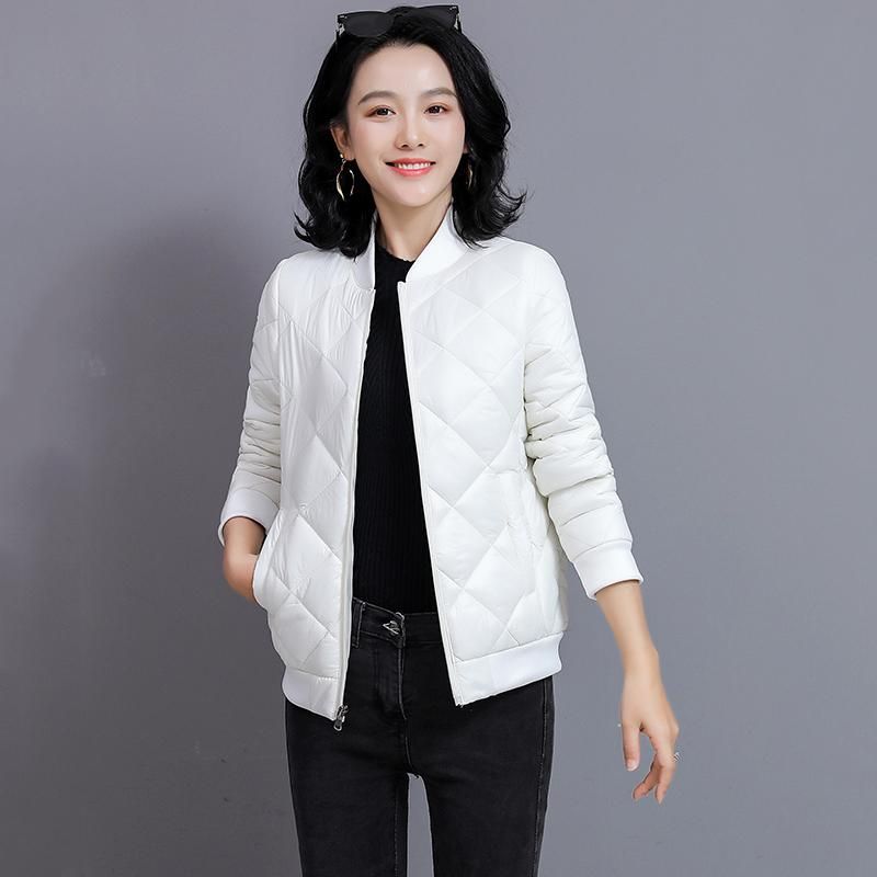 

2020 New women Solid color Parka fashion slim Stand collar female coats Winter Zipper Pockets lady Warm Elegant short Jacket, Red