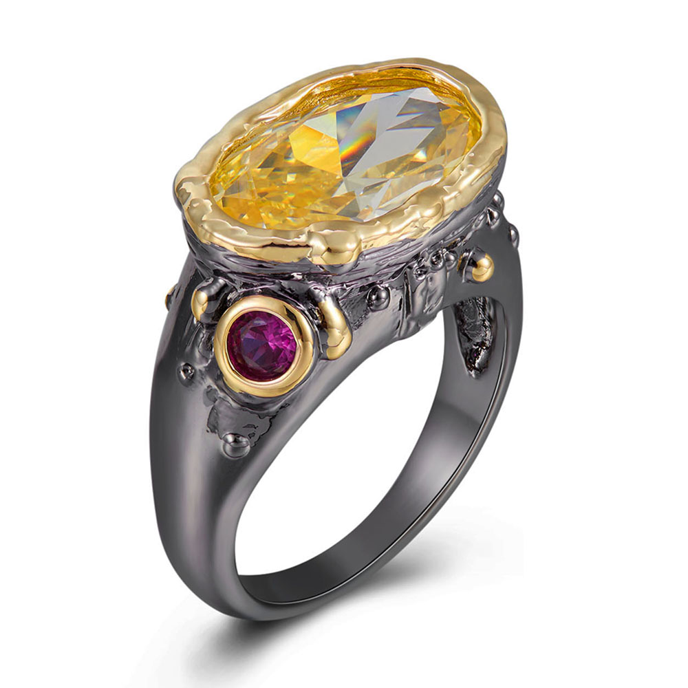 

Shiny Oval Golden CZ Stone Ring Fashion Jewelry Lady Jewellery Black-Gold 2 tone plated Rings for women