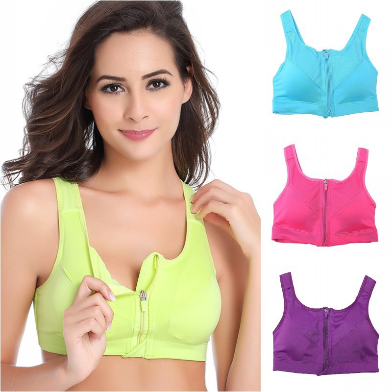 

Sport Women Bra Fitness Stretch Workout Tank Top Seamless Bra Zipper Sports Bras, Purple